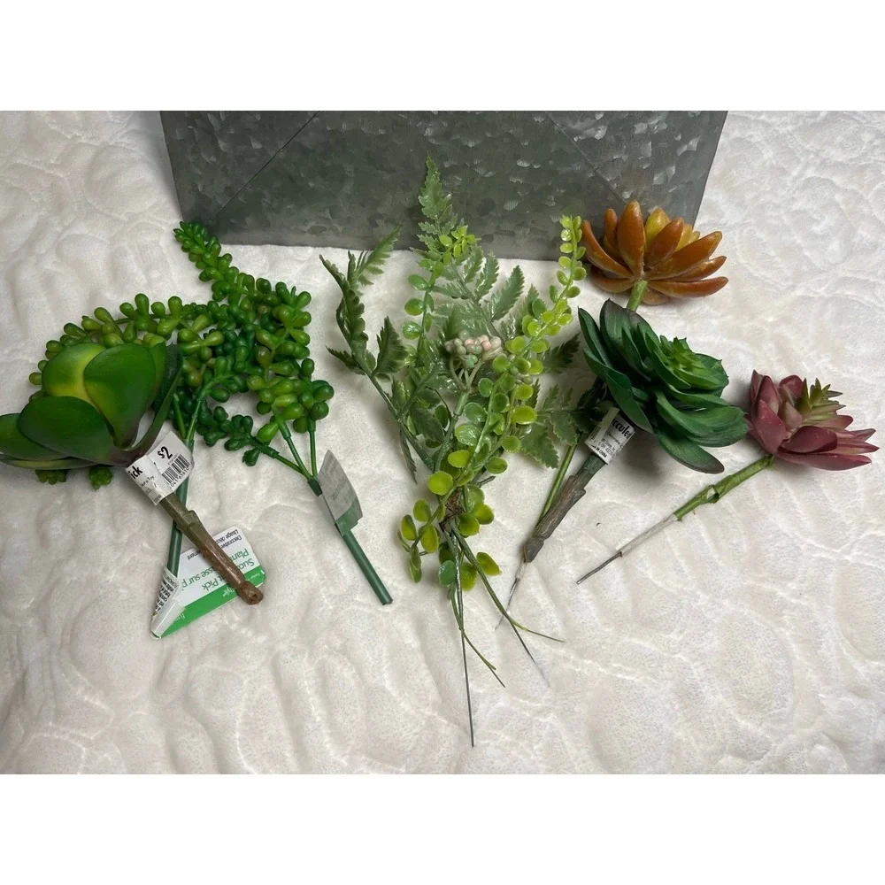 Galvanized Metal Wall Pocket Planter Envelope w/ Faux Succulents Home Decor